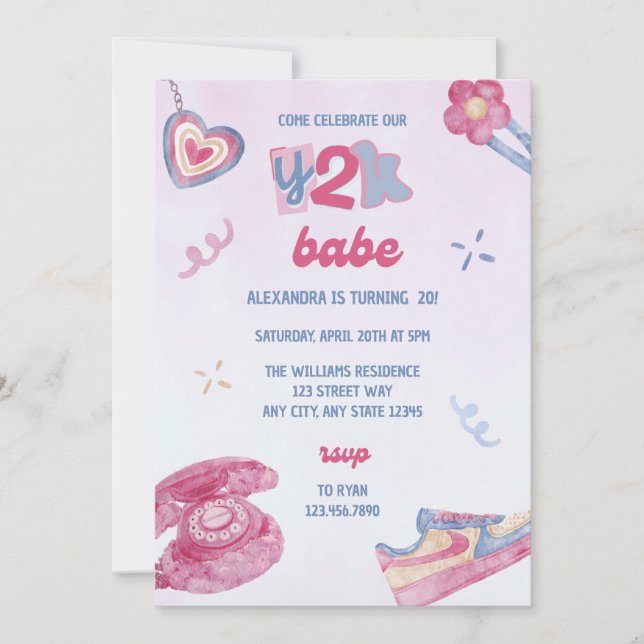 Invitación de cumpleaños Y2K (Anverso)