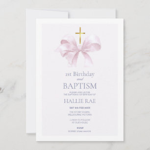 Invitación de cumpleaños y bautizo con lazo rosa p