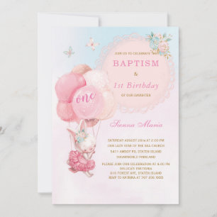 Invitación de cumpleaños y bautizo de niña con tem