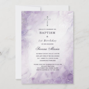 Invitación de cumpleaños y bautizo para niña de 1