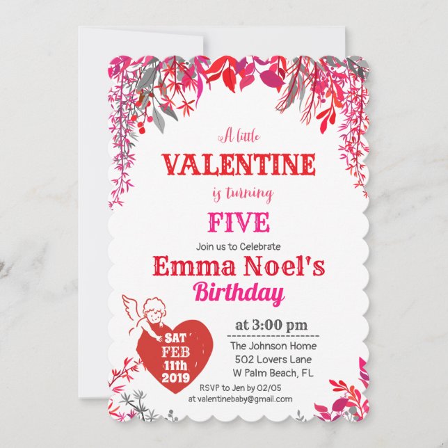 Invitación de cumpleaños y día de San Valentín flo (Anverso)