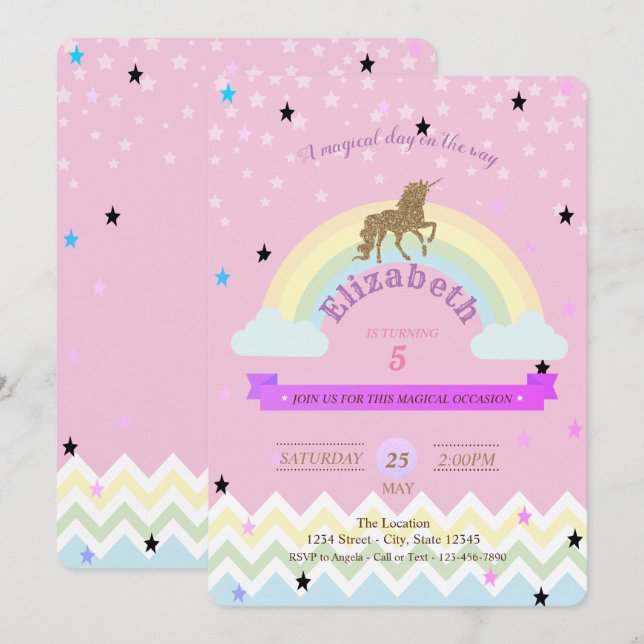 Invitación de cumpleaños Zigzag,Estrellas de Arcoí (Anverso / Reverso)