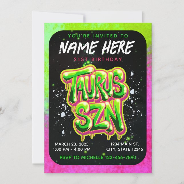 Invitación de cumpleaños Zodiac de Tauro (Anverso)