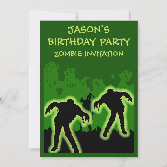 Invitación de cumpleaños zombi para niños (Anverso)