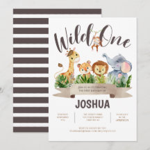 Invitación de cumpleaños Zoo Animals Wild One