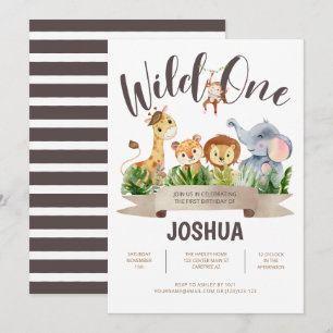Invitación de cumpleaños Zoo Animals Wild One