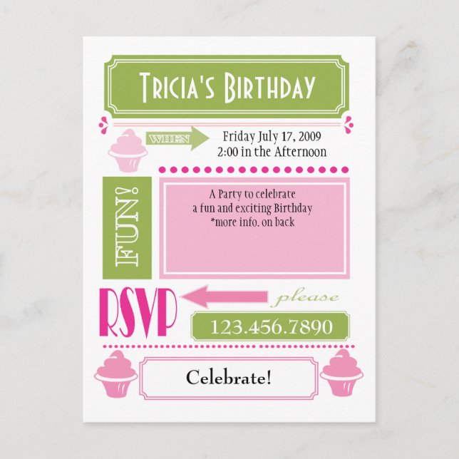 Invitación de Cupcake (Anverso)
