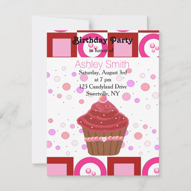 Invitación de Cupcake de Terciopelo Rojo (Anverso)