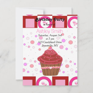 Invitación de Cupcake de Terciopelo Rojo