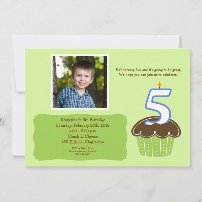 INVITACIÓN DE CUPCAKE FOTO DE 5 AÑOS (Anverso)