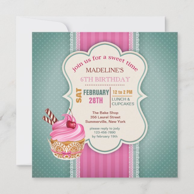 Invitación de Cupcake Rosa (Anverso)