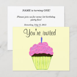 Invitación de Cupcake Rosa para Primer Cumpleaños 