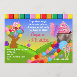 Invitación de Cupcakes Dulces de Candyland