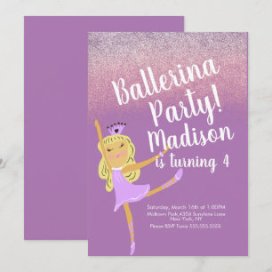 Invitación de Cute Ballerina Fiesta Doodle