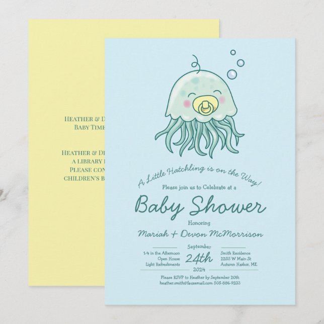 Invitación de Cute Jellyfish Baby Shower Kawaii (Anverso / Reverso)