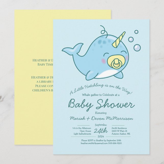 Invitación de Cute Narwhal Baby Shower Kawaii (Anverso / Reverso)