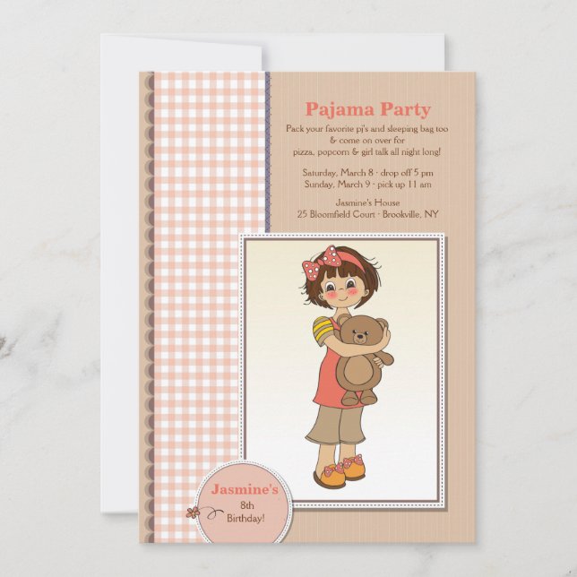 Invitación de Cutie del fiesta de pijama (Anverso)