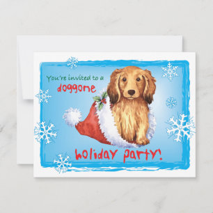 Invitación de Dachshund con pelo largo para navida