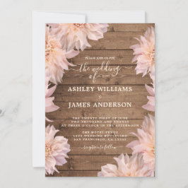 Invitación de Dahlia Pink Floral Rustic Wood Weddi