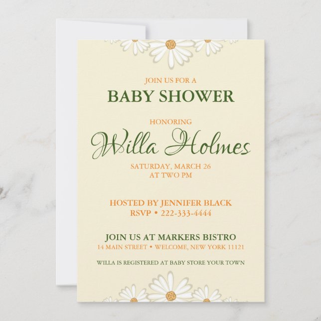 Invitación de Daisy Baby Shower (Anverso)