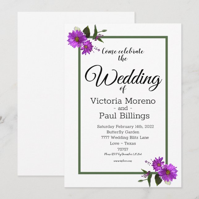 Invitación de Daisy Lavanda de Patio (Anverso / Reverso)