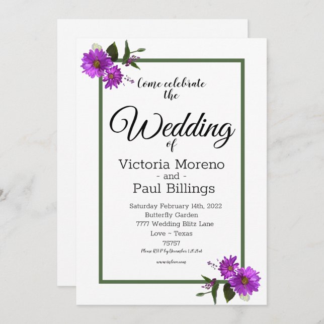 Invitación de Daisy Lavanda de Patio Trasero (Anverso / Reverso)