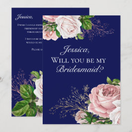 Invitación de dama de honor con flores de rosa azu