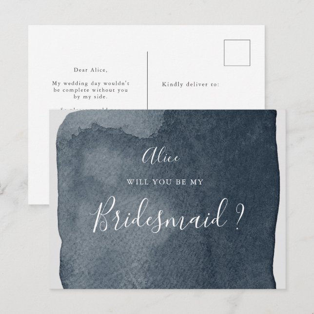 Invitación de dama de honor con lavado de azul ace (Anverso / Reverso)
