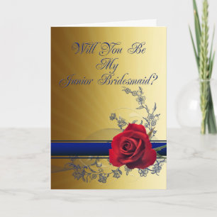 Invitación de dama de honor junior con una rosa ro