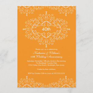 Invitación de Damasco de 25 Aniversario Naranja Bl