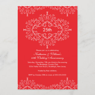 Invitación de Damasco de 25 Aniversario Rojo Blanc