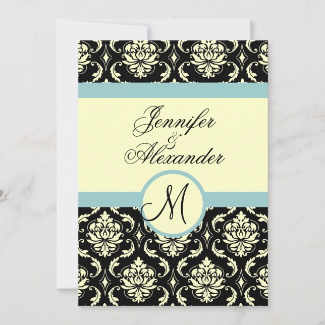 Invitación de Damasco de Monograma de Boda de Crem (Anverso)