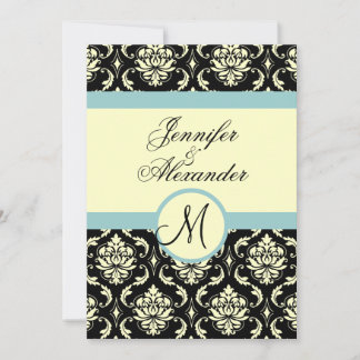 Invitación de Damasco de Monograma de Boda de Crem