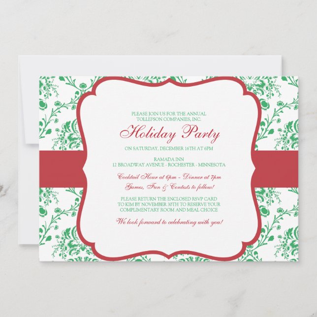 Invitación de Damasco de Navidad Victoriana (Anverso)