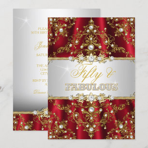Invitación de Damasco de Perla Roja Dorada Cincuen