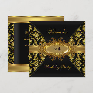 Invitación de damasco dorado y negro para fiesta d
