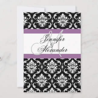 Invitación de Damasco Morado con Monograma de Boda