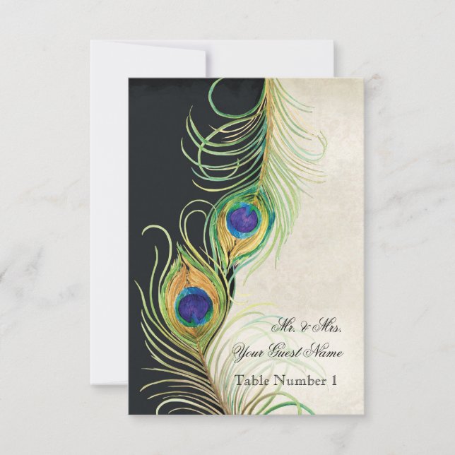 Invitación de Damasco Negro con Pluma de Audrey Je (Anverso)