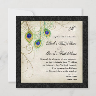 Invitación de Damasco Negro de plumas de pavo real