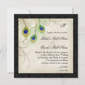 Invitación de Damasco Negro de plumas de pavo real