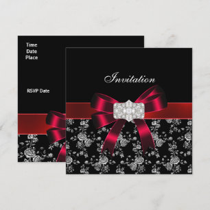 Invitación de damasco negro rojo blanco joya arco