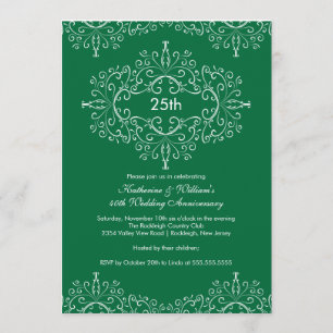 Invitación de Damasco Verde Blanco 25 Aniversario