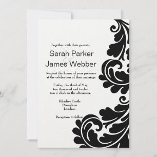 Invitación de Damask Black and White Wedding