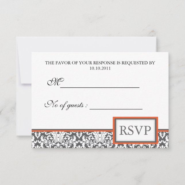 Invitación de Damask RSVP con naranja floral (Anverso)