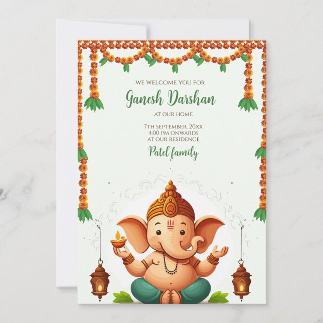 Invitación de darshan de Ganpati Tarjeta de pooja  (Anverso)