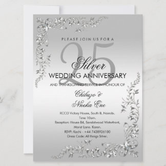 Invitación de Decoración de Plata 25 Aniversario d