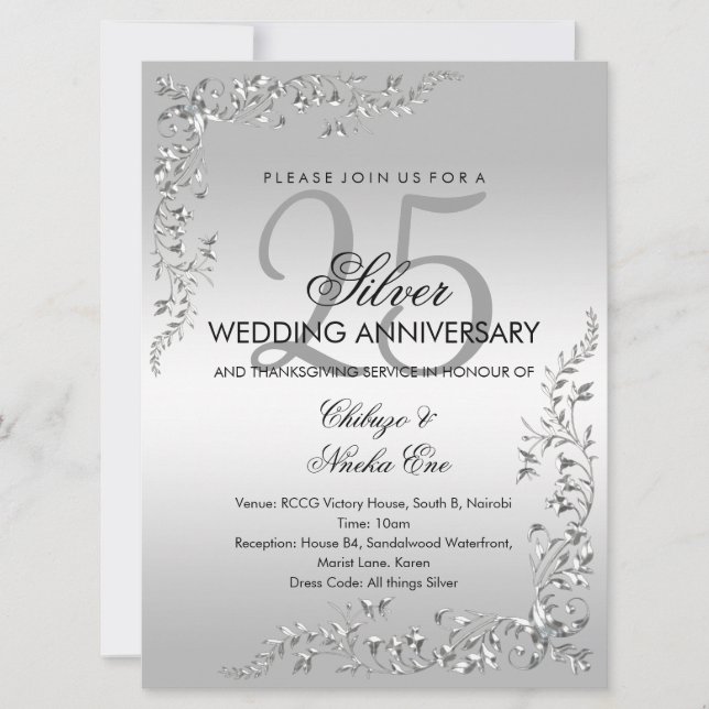 Invitación de Decoración de Plata 25 Aniversario d (Anverso)