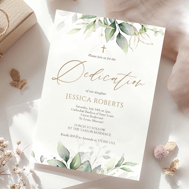 Invitación de dedicación de bebé con acuarela de v (Greenery Watercolor Baby Dedication Invitation Card)