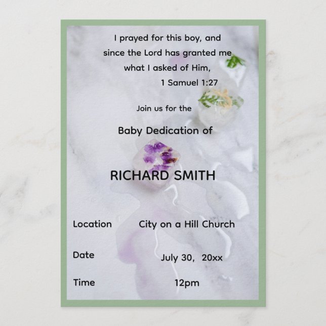 Invitación de dedicación de bebé niño Versículo de (Anverso)