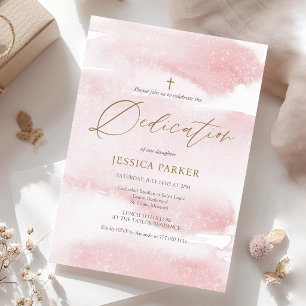 Invitación de dedicación de niña con acuarela rosa
